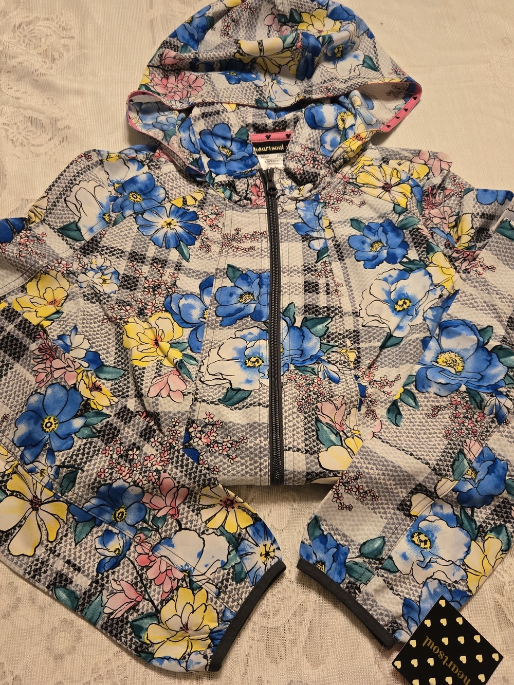 HeartSoul Floral Hooded Scrub Top Or Jacket in Blue, Yellow & Pink